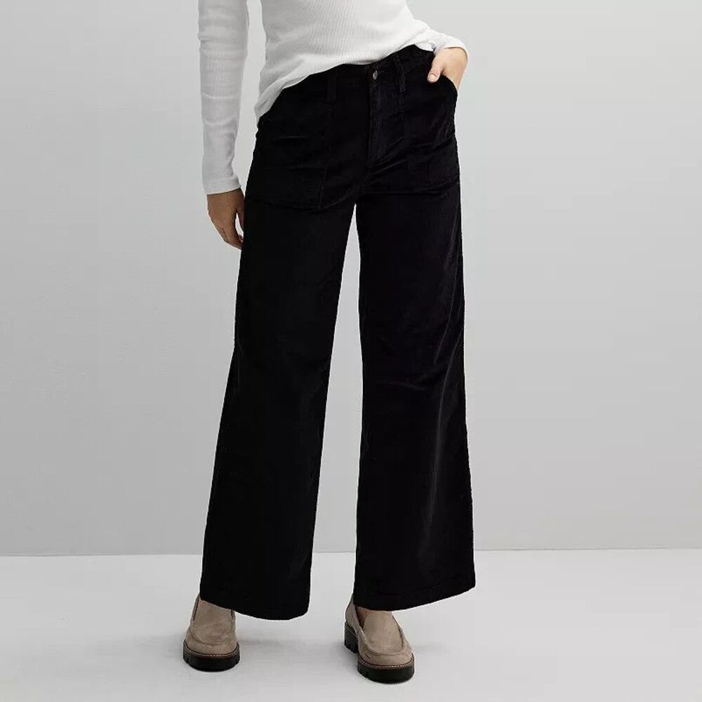 Sonoma Corduroy Wide Leg Pants Womens 14 Pitch Black Stretch NEW